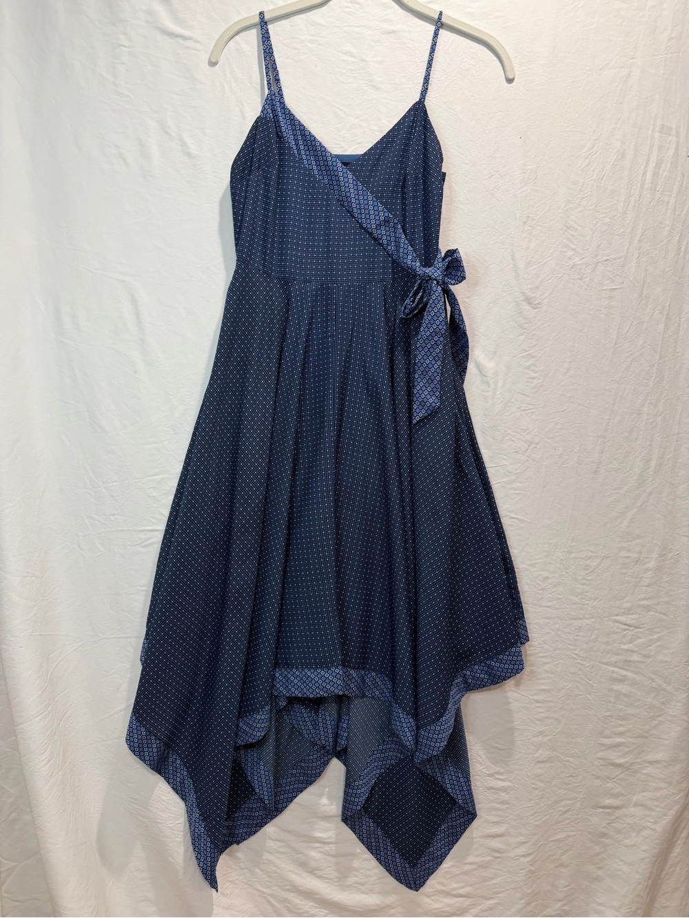 Banana Republic Navy Blue Polka Dot Handkerchief Hem Dress with Side Tie